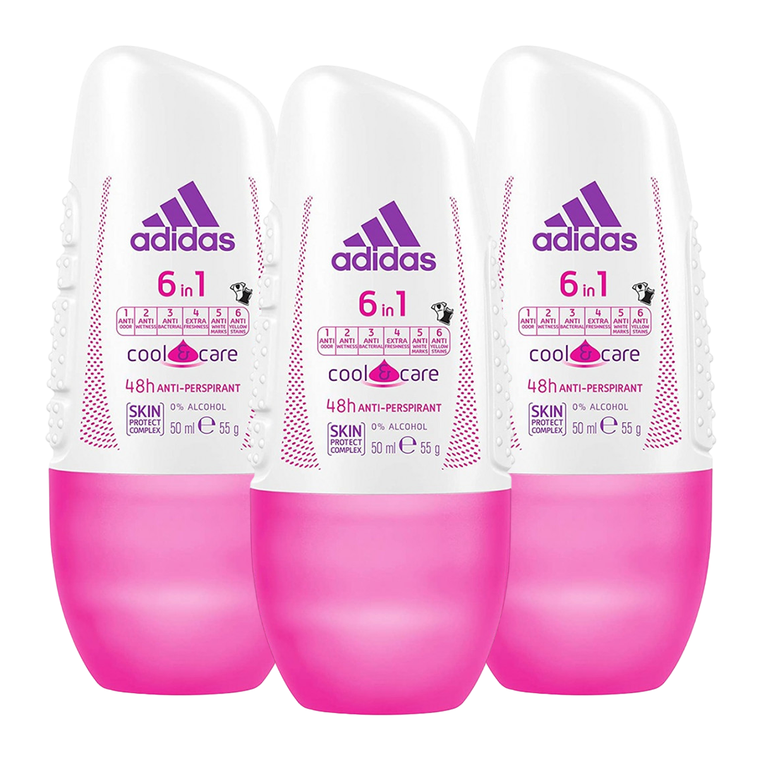 Adidas 6in1 48H Anti-Perspirant Cool & Care Roll-On Deodorant For Her - Pack Of 3
