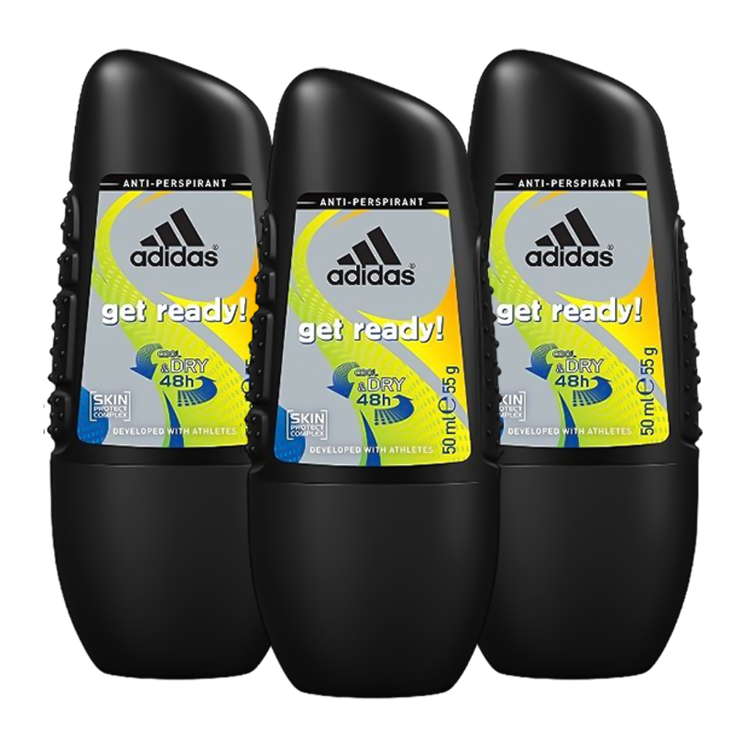 Adidas Get Ready Cool & Dry 48H Anti-Perspirant Roll-On Deodorant For Him - Pack Of 3