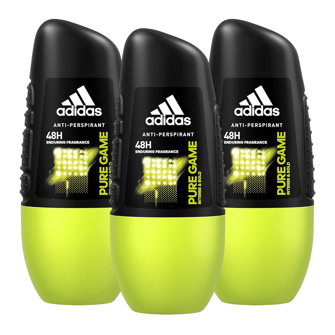 Adidas Pure Game 48H Anti-Perspirant Roll-On Deodorant For Him - Pack Of 3