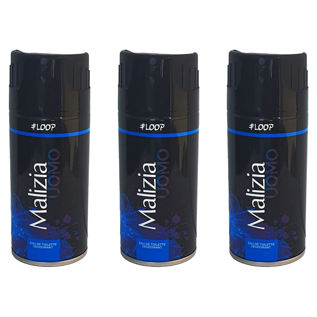 Malizia Uomo Loop Eau De Toilette Deodorant Pour Homme - Pack of 3